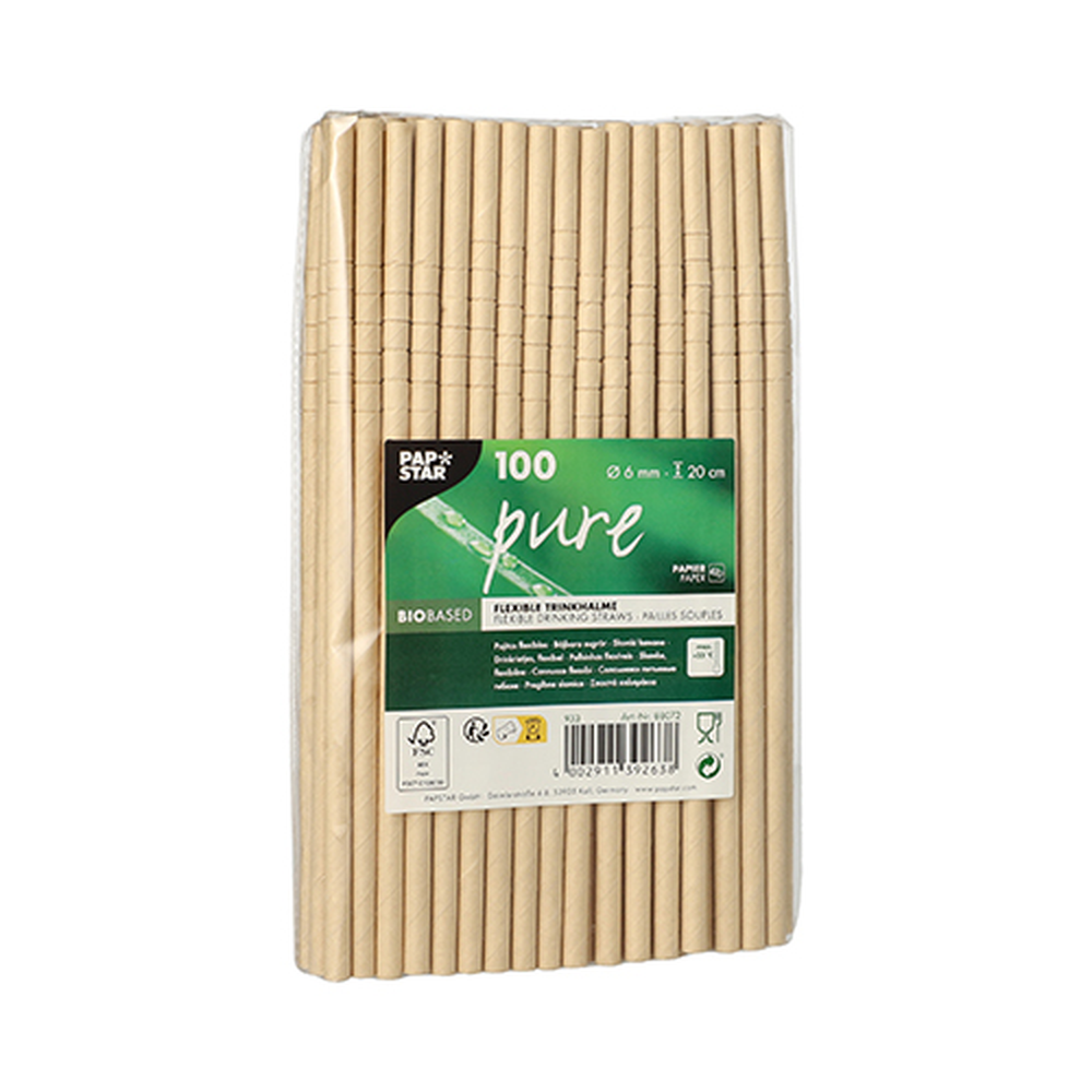 Papstar Trinkhalme Papier "pure" Ø 6 mm · 20 cm braun flexibel