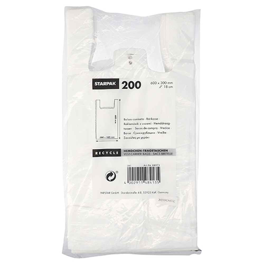 Papstar Hemdchen-Tragetaschen, HDPE 60 cm x 30 cm x 18 cm weiss