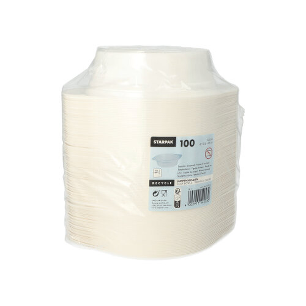 Papstar Suppenschalen, PP rund 500 ml Ø 15,6 cm · 4,5 cm weiss mit Anfasser