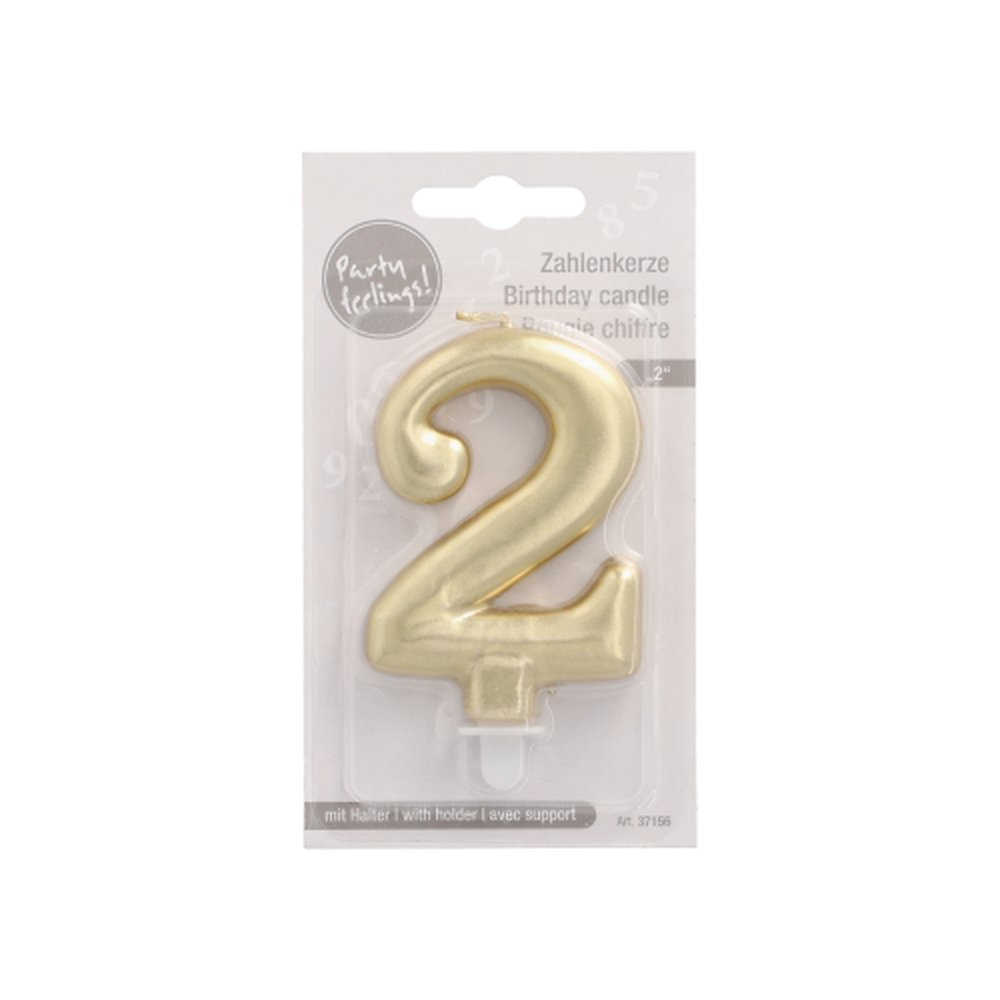 Papstar Zahlenkerze mit Halter 7 cm gold "2"
