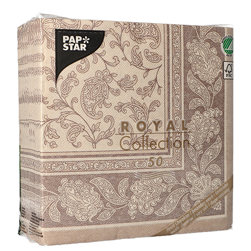 Papstar Servietten "ROYAL Collection" 1/4-Falz 40 cm x 40 cm mocca "Ornaments"