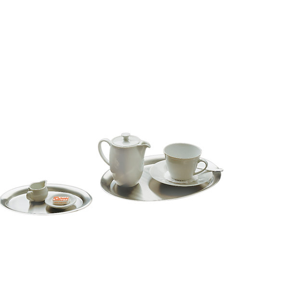 APS Serviertablett -KAFFEEHAUS- 19 x 15 cm, H: 1 cm, oval , Edelstahl, mattiert