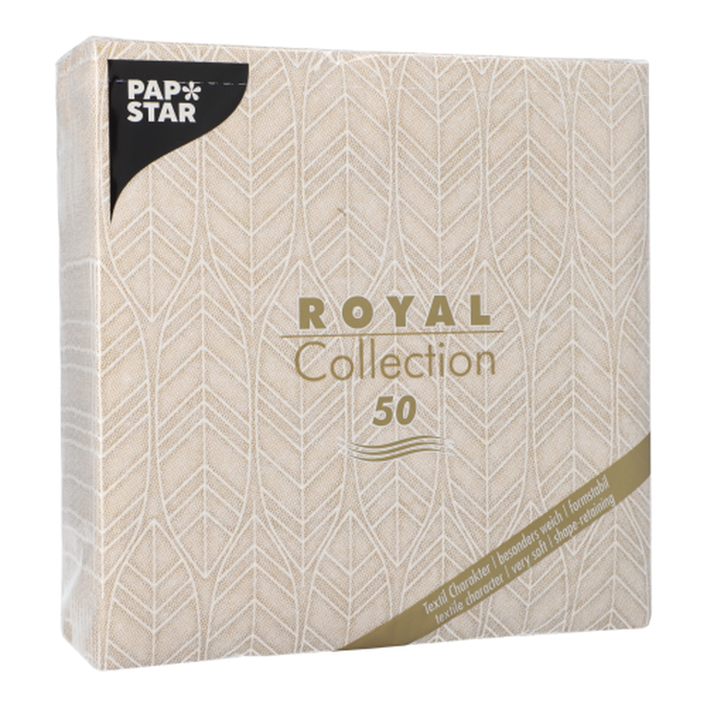 Papstar Servietten "ROYAL Collection" 1/4-Falz 40 cm x 40 cm sand "Leaves"