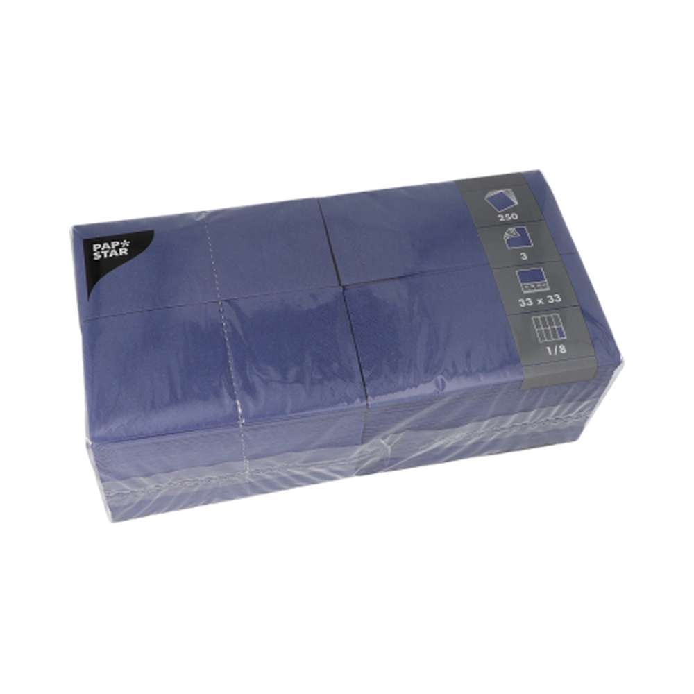 Papstar Servietten, 3-lagig 1/8-Falz 33 cm x 33 cm dunkelblau