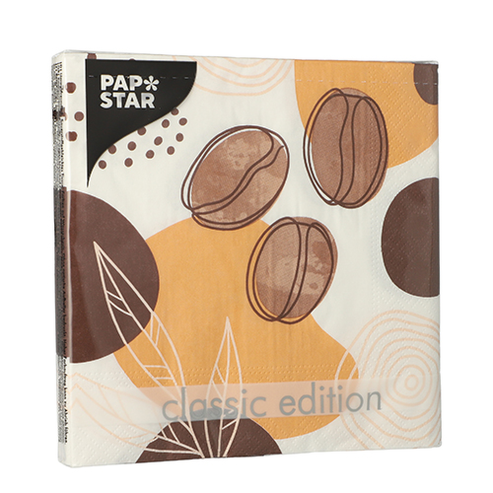 Papstar Servietten, 3-lagig 1/4-Falz 33 cm x 33 cm "Coffee Beans"