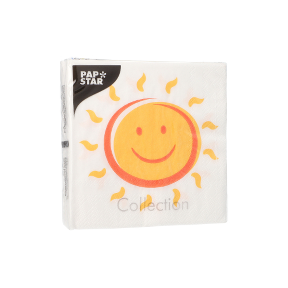 Papstar Servietten, 3-lagig 1/4-Falz 25 cm x 25 cm "Here comes the Sun"