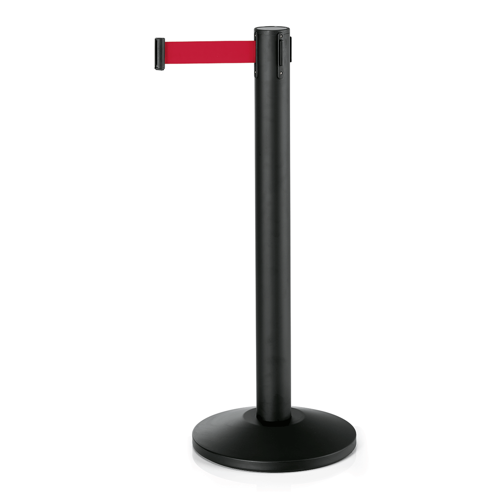 WAS Abgrenzungspfosten LARGEFLEX, schwarz, 450 cm, Set á 2 Stück, rotes Gurtband
