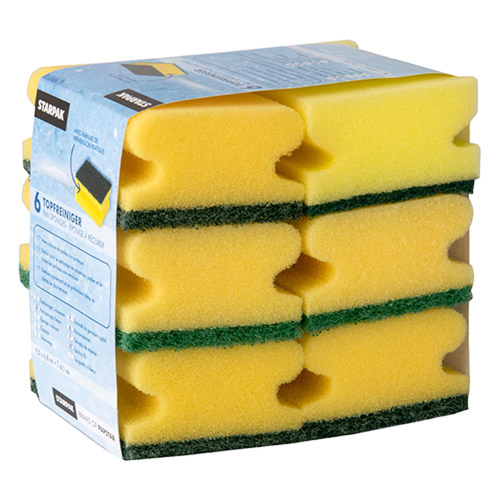 PAPSTAR Topfreiniger, Schwamm eckig 4,1 cm x 9,5 cm x 6,8 cm gelb/grün mit Gri