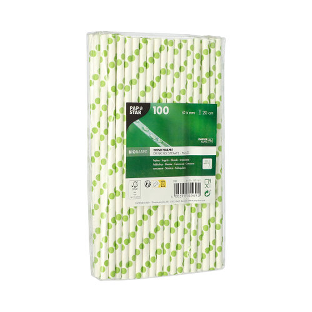 Papstar Trinkhalme, Papier Ø 6 mm · 20 cm "green Dots"
