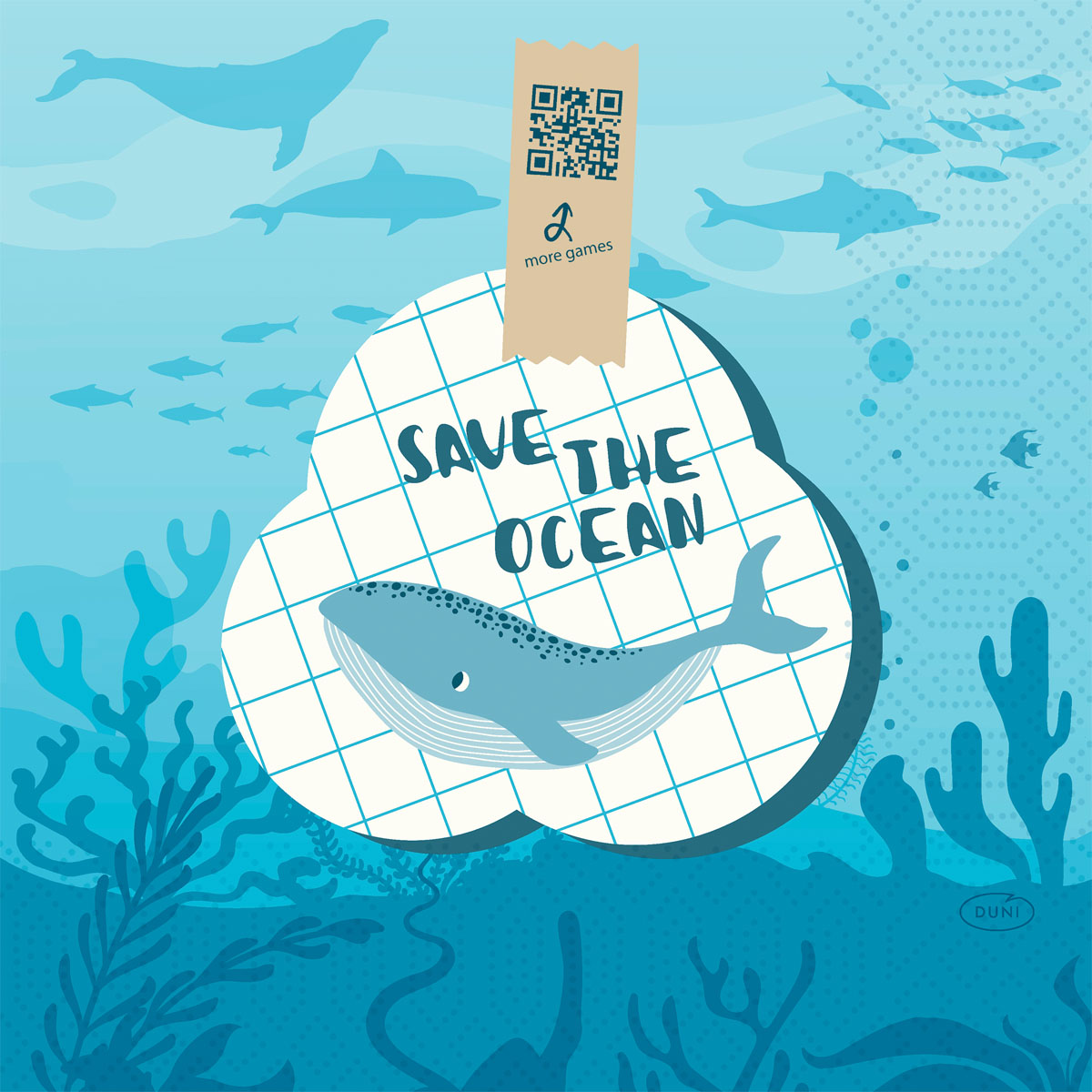 Duni Motiv-Zelltuchservietten 33 x 33 cm 3-lagig 1/4-Falz Save the Ocean