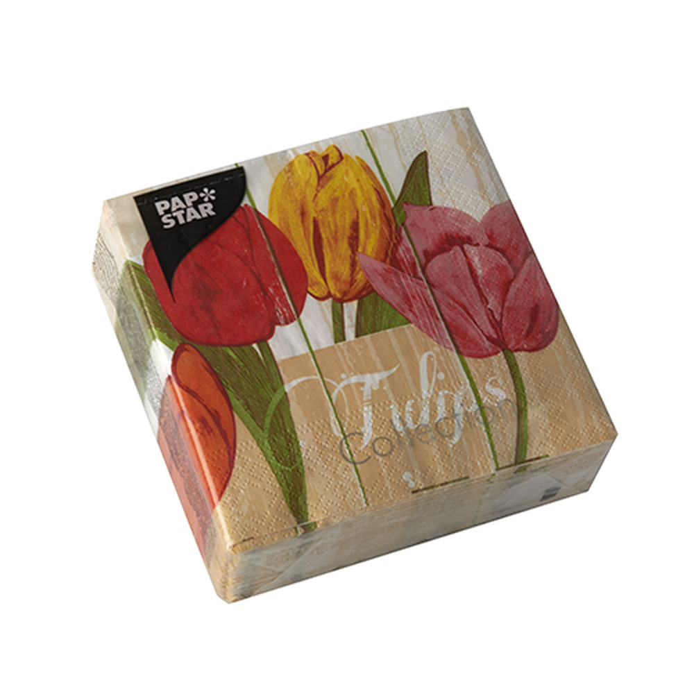 Papstar Servietten, 3-lagig 1/4-Falz 25 cm x 25 cm "Blooming Tulips"