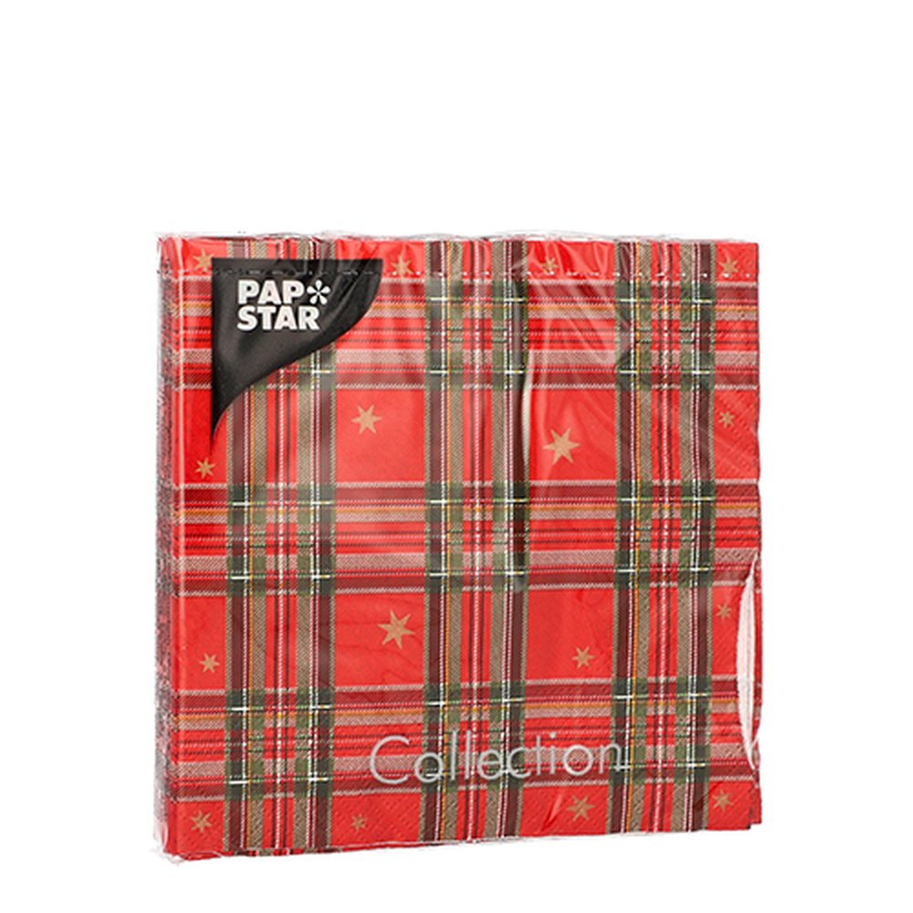 Papstar Servietten, 3-lagig 1/4-Falz 25 cm x 25 cm "Tartan"