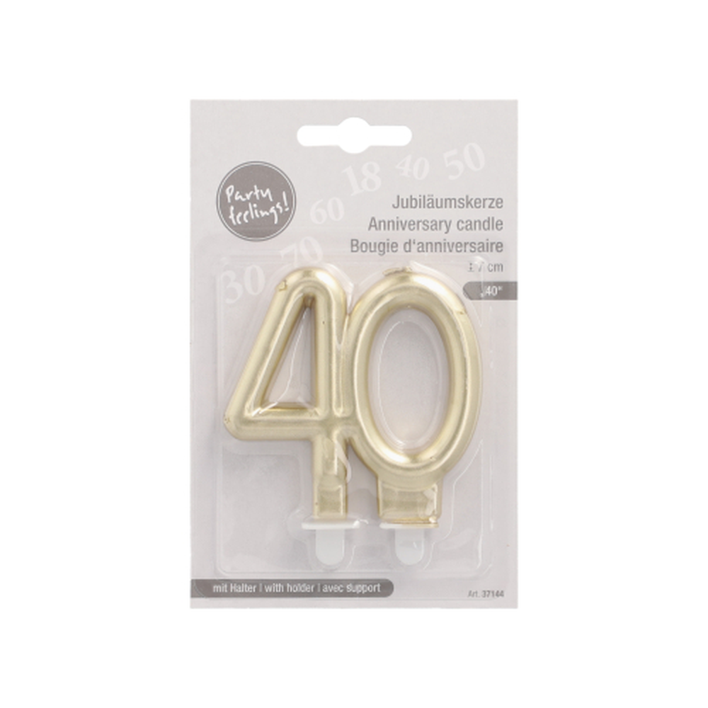 Papstar Jubiläumskerzen mit Halter 7 cm gold "40"