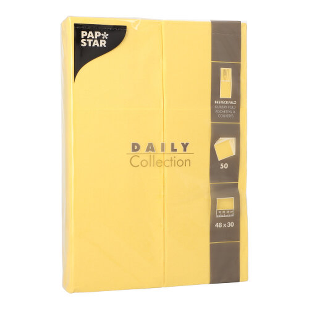 Papstar Servietten "DAILY Collection" 48 cm x 30 cm gelb mit Besteckfalz
