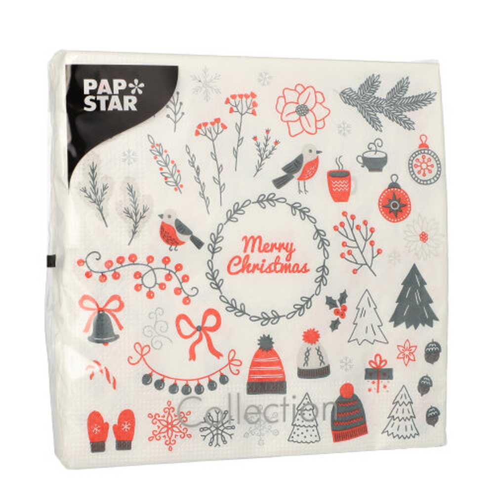 Papstar Servietten, 3-lagig 1/4-Falz 33 cm x 33 cm "Winter Symbols"