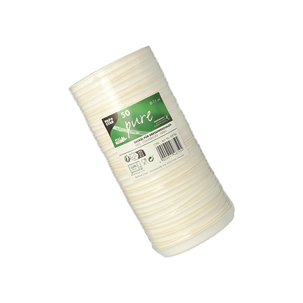 Papstar Deckel für Dressingschalen Zuckerrohr "pure" rund Ø 7,5 cm weiss