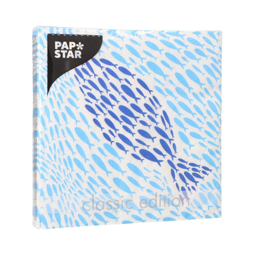 Papstar Servietten, 3-lagig 1/4-Falz 33 cm x 33 cm "Banc de Poissons"