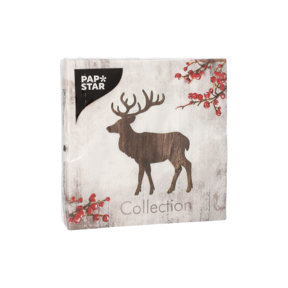 Papstar Servietten, 3-lagig 1/4-Falz 25 cm x 25 cm "X-Mas Deer"