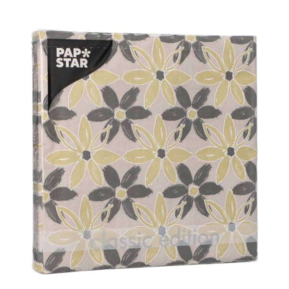 Papstar Servietten, 3-lagig 1/4-Falz 33 cm x 33 cm "Dark Flowers"