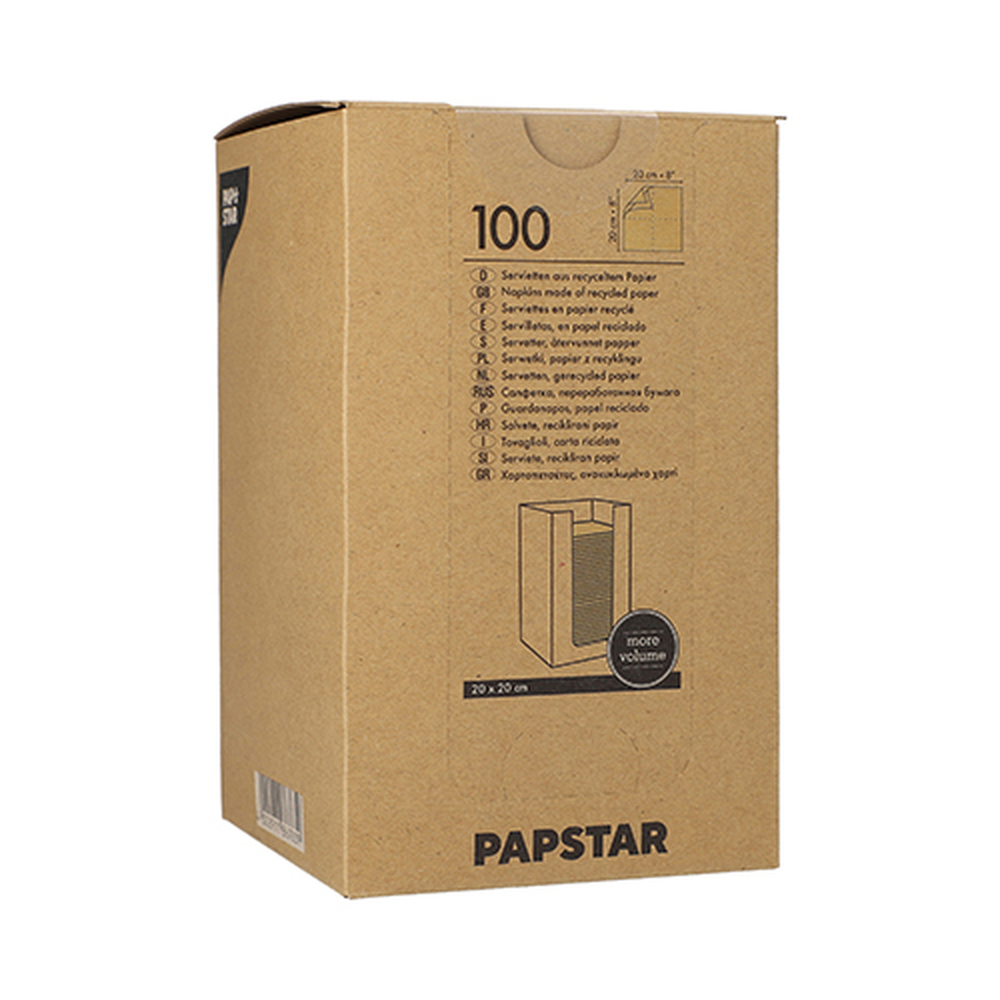 PAPSTAR Servietten, 2-lagig PUNTO 1/4-Falz 20 cm x 20 cm natur aus recycel
