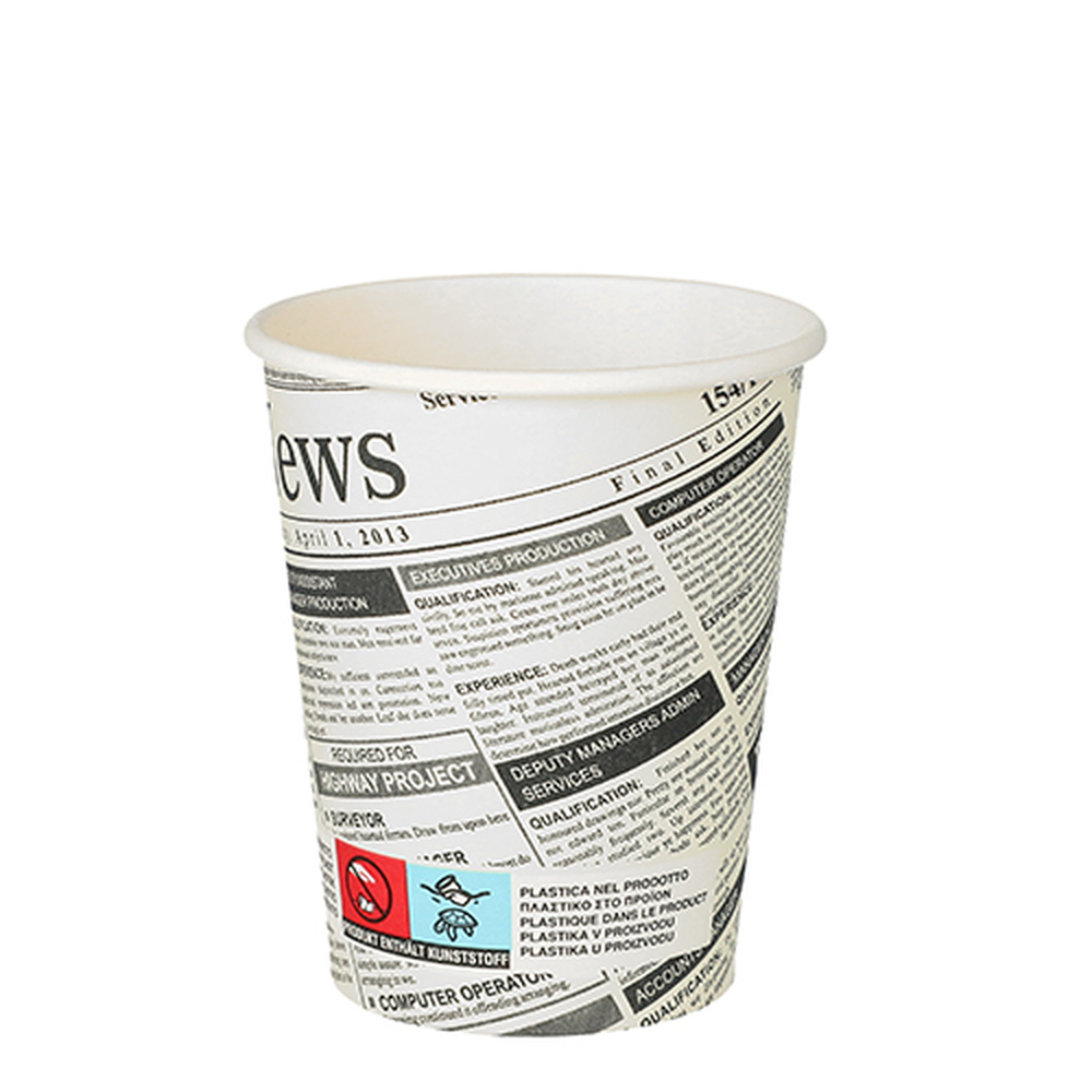 Papstar Trinkbecher, Pappe "To Go" 0,2 l Ø 8 cm · 9,2 cm "Newsprint"