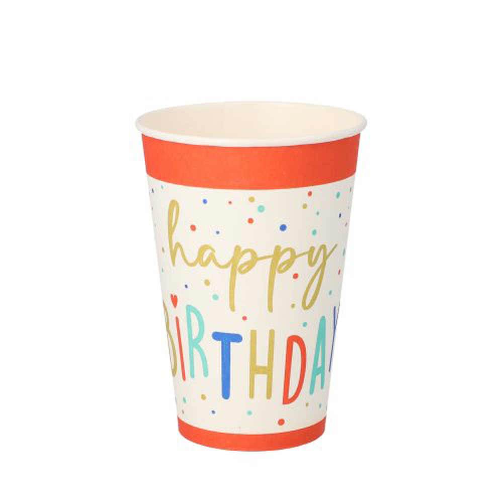Papstar Trinkbecher, Pappe 0,2 l Ø 7 cm · 9,7 cm weiss "Happy Birthday"