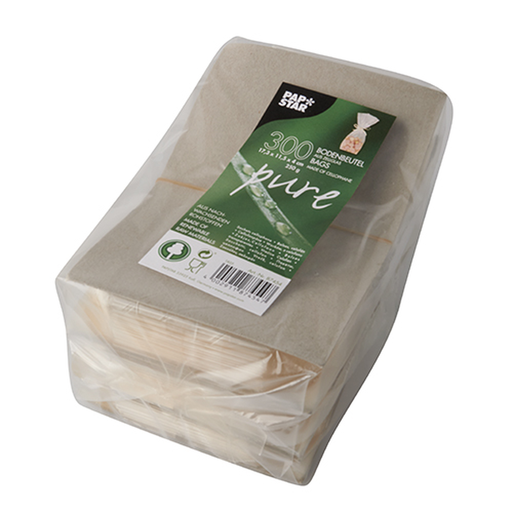 Papstar Bodenbeutel, Zellglas "pure" 17,3 cm x 11,5 cm x 4 cm transparent