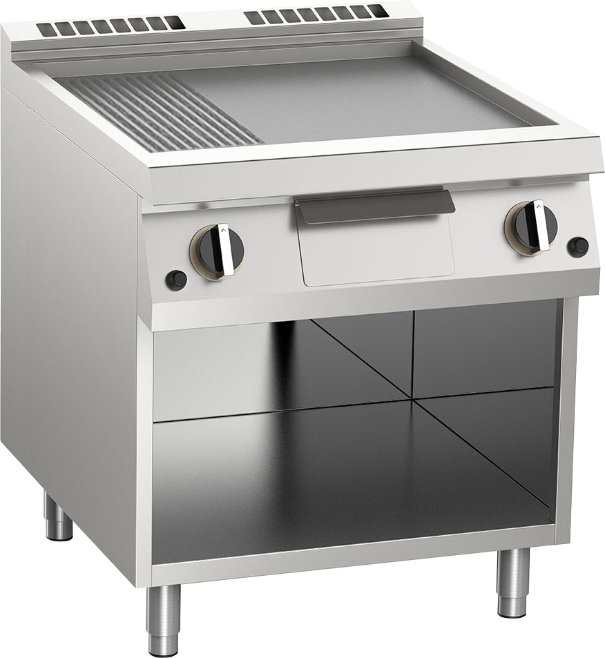 KBS Gas-Grillplatte aus Edelstahl 2/3 glatt + 1/3 gerillt 12kW offener Unterbau