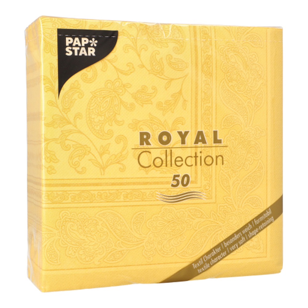 Papstar Servietten "ROYAL Collection" 1/4-Falz 40 cm x 40 cm gelb "Ornaments"