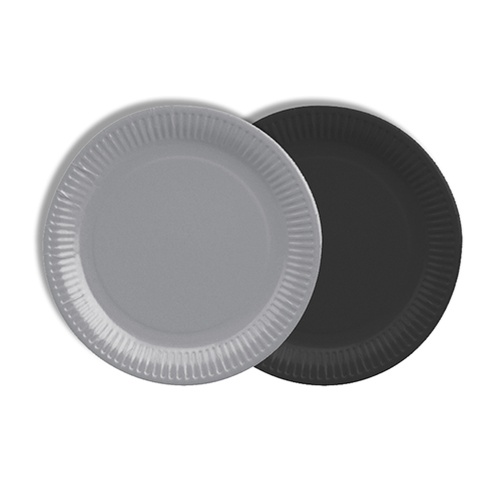Papstar Teller, Pappe rund Ø 18 cm farbig sortiert - grau/schwarz