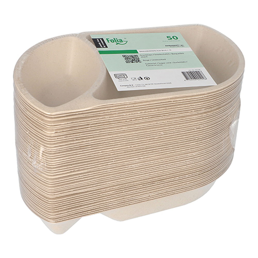 Papstar Snacktrays Zuckerrohr 2-geteilt 3,6 cm x 12,4 cm x 22,4 cm natur