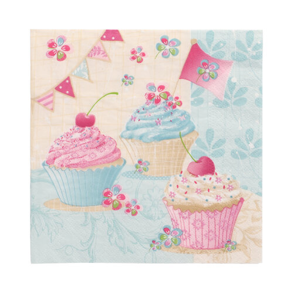 Papstar Servietten, 3-lagig 1/4-Falz 33 cm x 33 cm "Birthday Cup Cakes"