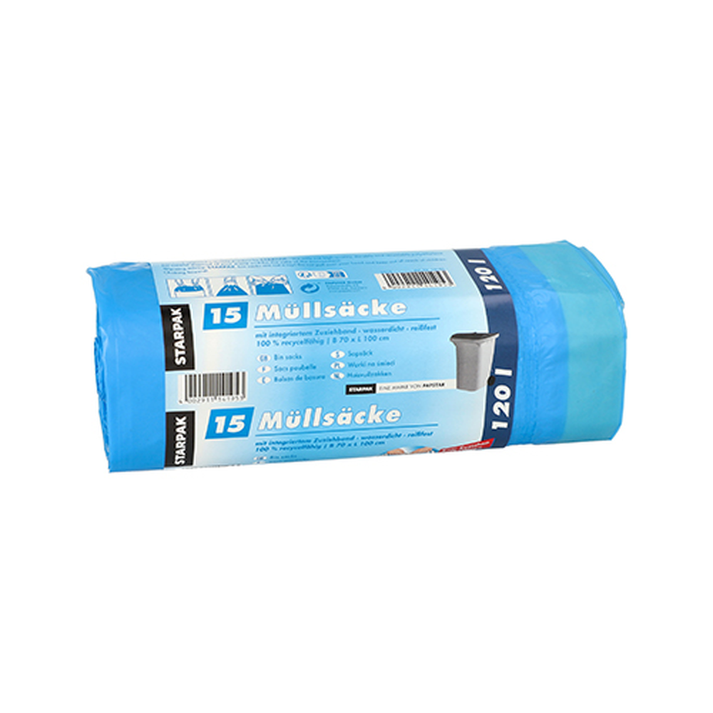 Papstar Müllsäcke mit Zugband, LDPE 120 l 100 cm x 70 cm blau