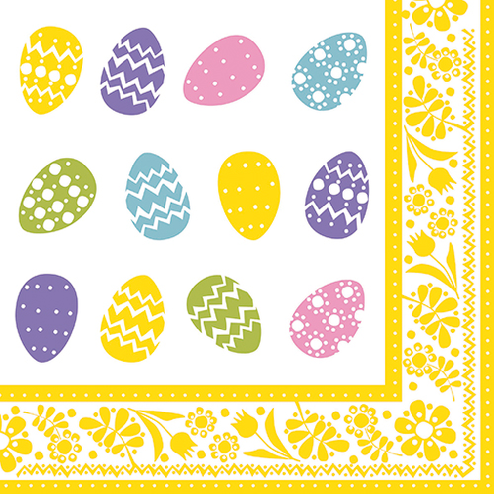 Papstar Servietten, 3-lagig 1/4-Falz 40 cm x 40 cm "Coloured Eggs"