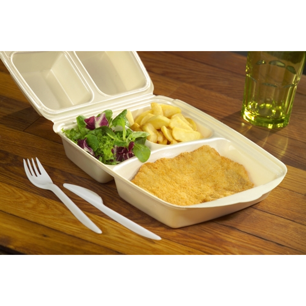 PAPSTAR Menüboxen mit Klappdeckel, XPS 3-geteilt 7,5 cm x 22 cm x 28,5 cm bei