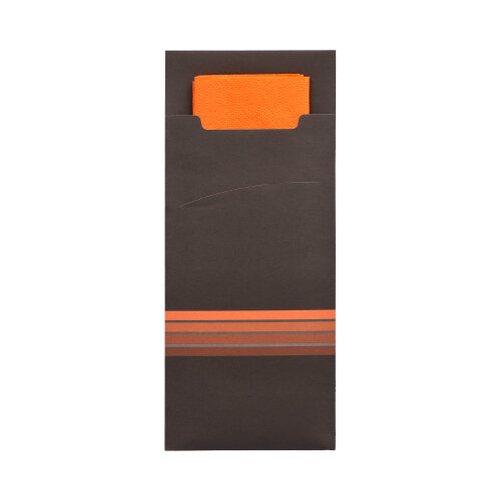 PAPSTAR Bestecktaschen 20 cm x 8,5 cm schwarz/orange Stripes inkl. farbige