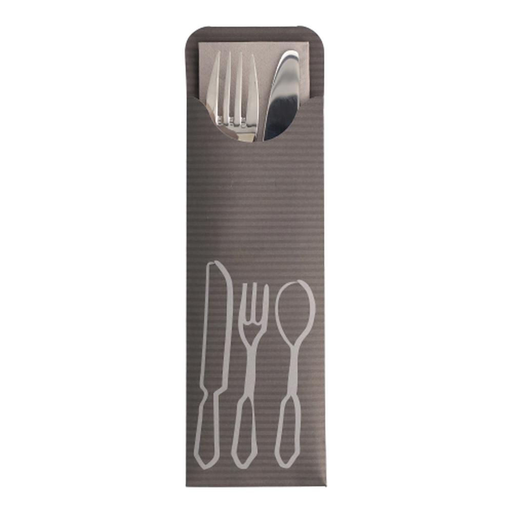 Papstar Bestecktaschen 23,5 cm x 7,3 cm anthrazit inkl. farbiger Serviette