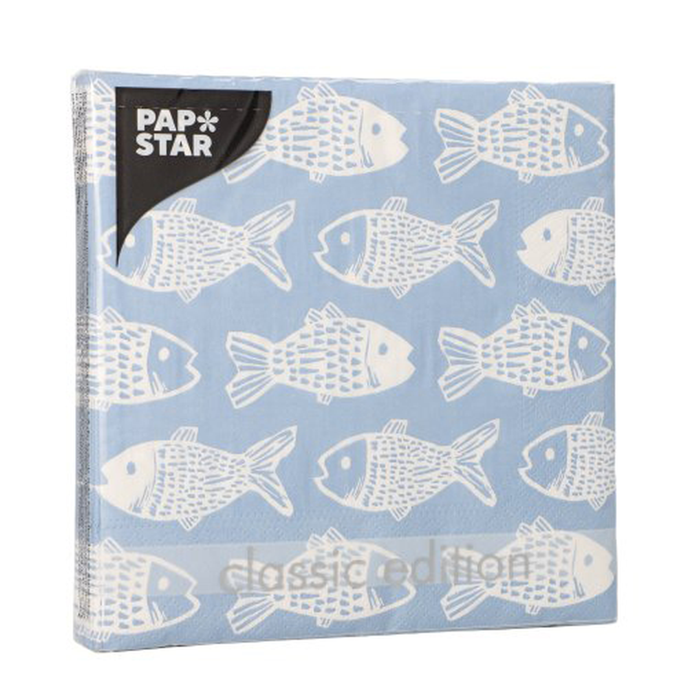 Papstar Servietten, 3-lagig 1/4-Falz 33 cm x 33 cm "Fish"