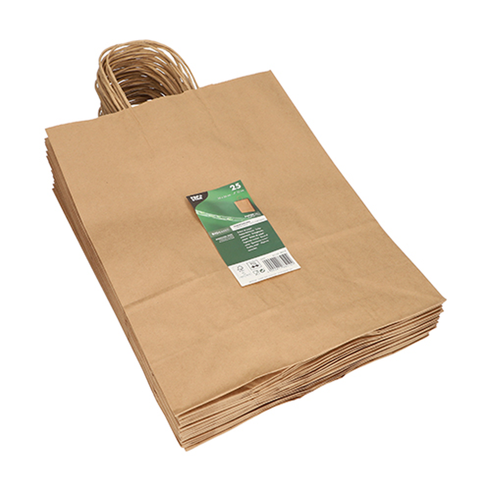 PAPSTAR Tragetaschen, Papier 35 cm x 26 cm x 12 cm braun mit gedrehtem Trageg