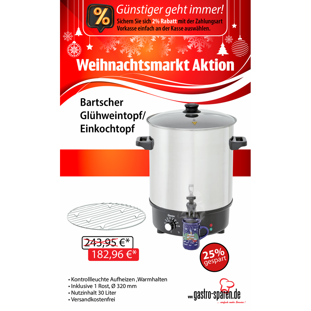 Bartscher Glühweintopf/ Einkochtopf Inhalt 30 Liter