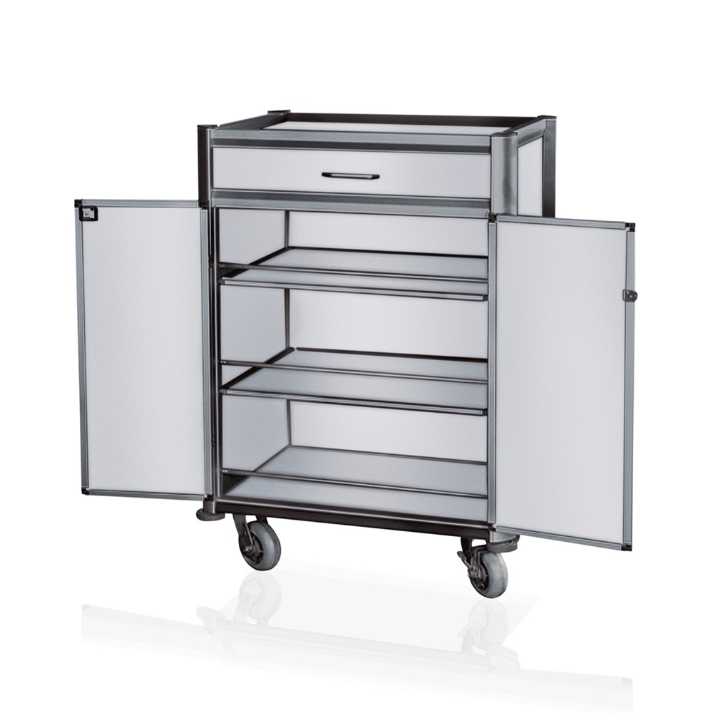 WAS Minibar Servicetrolley, 85 x 60 x 135 cm, weiß, dunkle Kanten, Aluminium, MD