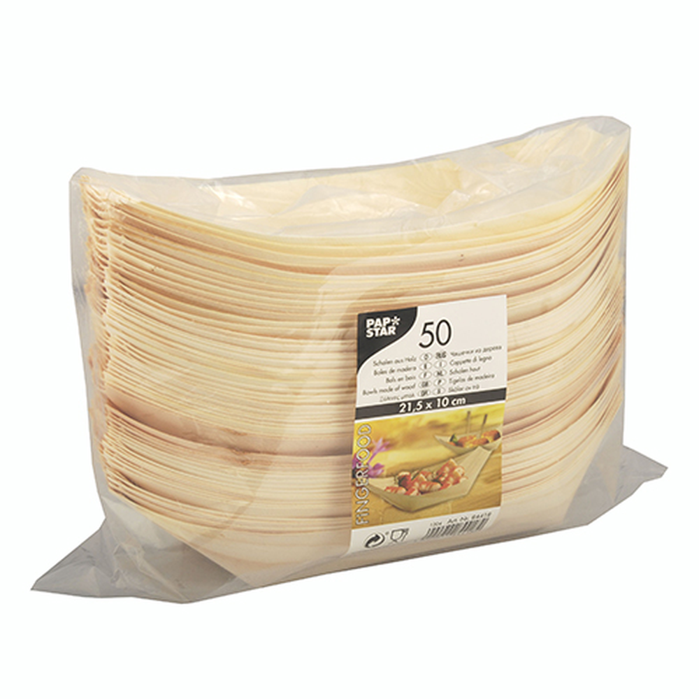 Papstar Fingerfood - Schalen, Holz "pure" 21,5 cm x 10 cm "Schiffchen"