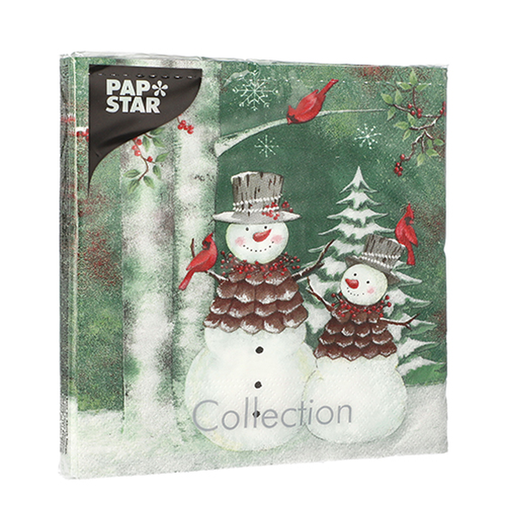 Papstar Servietten, 3-lagig 1/4-Falz 33 cm x 33 cm "Forest Snowmen"