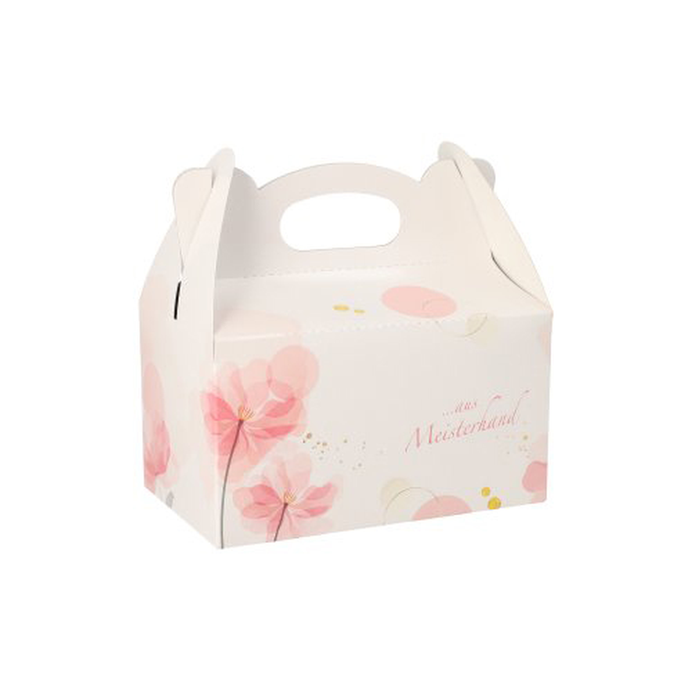 Papstar Gebäck-Kartons, Pappe eckig 16 cm x 10 cm x 9 cm rosé mit Tragegriff