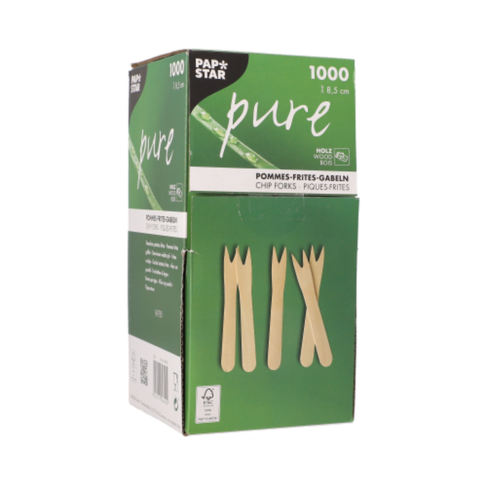Papstar Pommes-Frites-Gabeln, Holz "pure" 8,5 cm