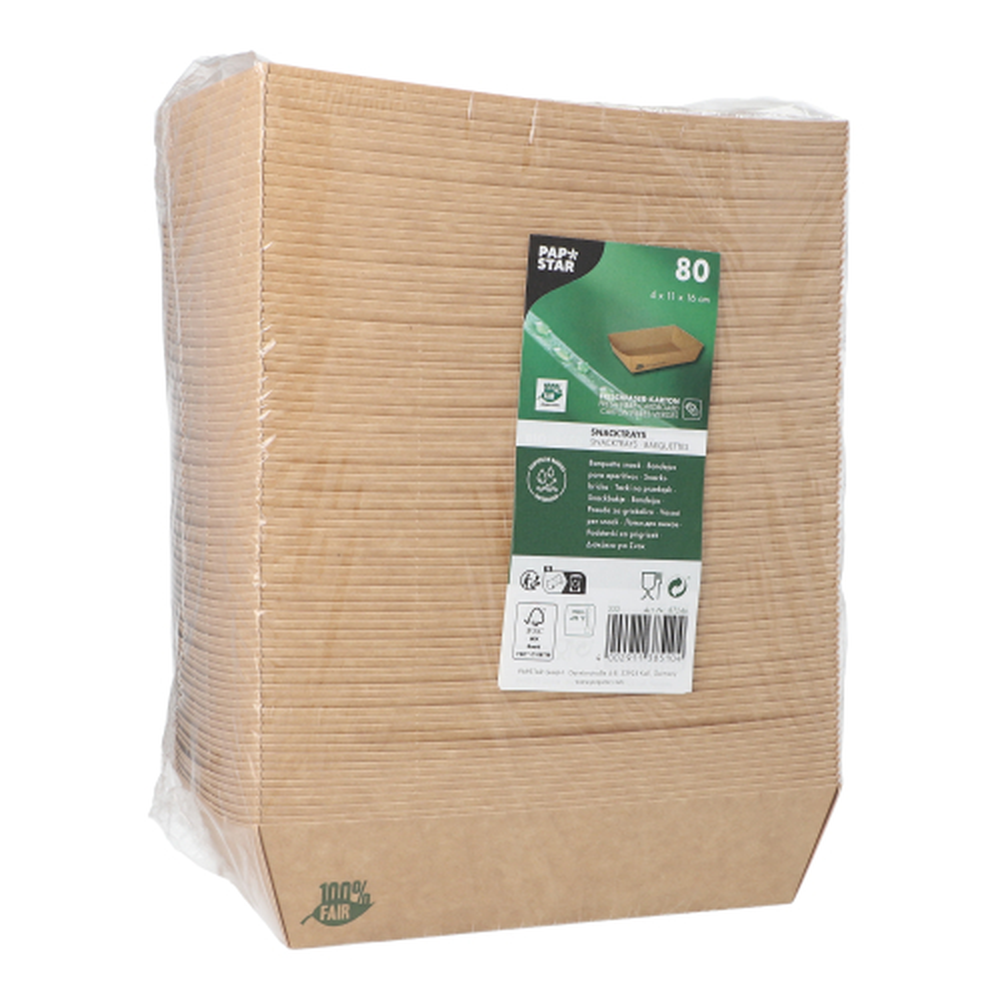 PAPSTAR Snacktrays, Pappe pure 4 cm x 11 cm x 16 cm braun 100% Fair ext