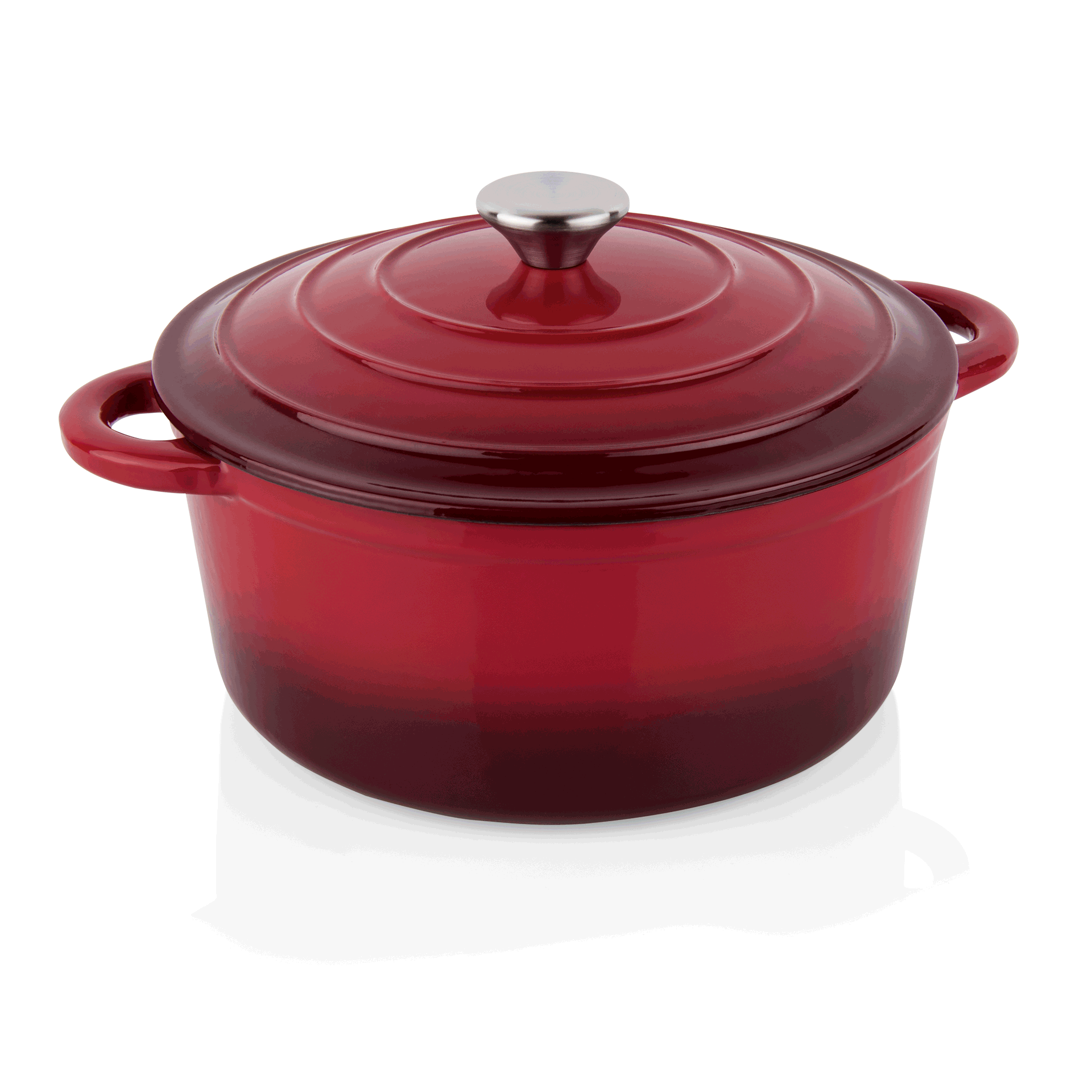WAS Topf, Ø 26 cm, Höhe 12 cm, rot, Gusseisen, Edelstahl, emailliert