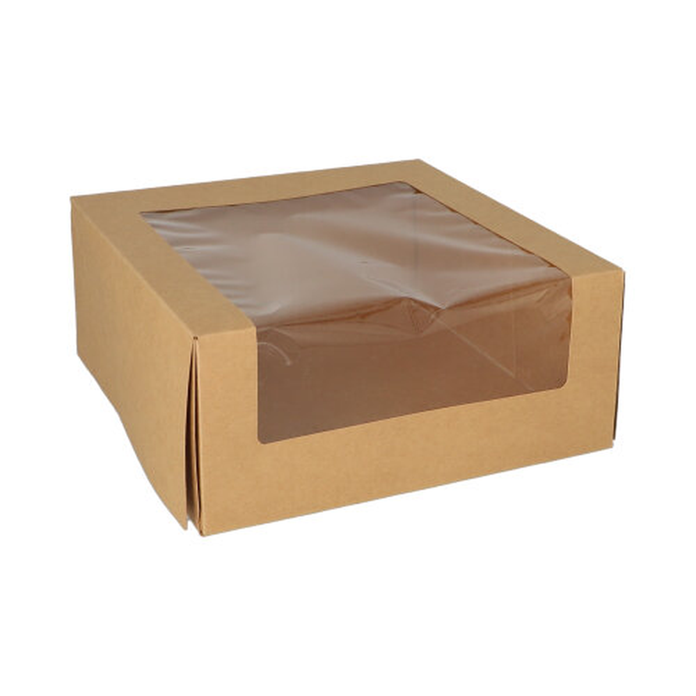 PAPSTAR Tortenkartons mit Deckel eckig 10 cm x 23 cm x 23 cm mit Sichtfenster