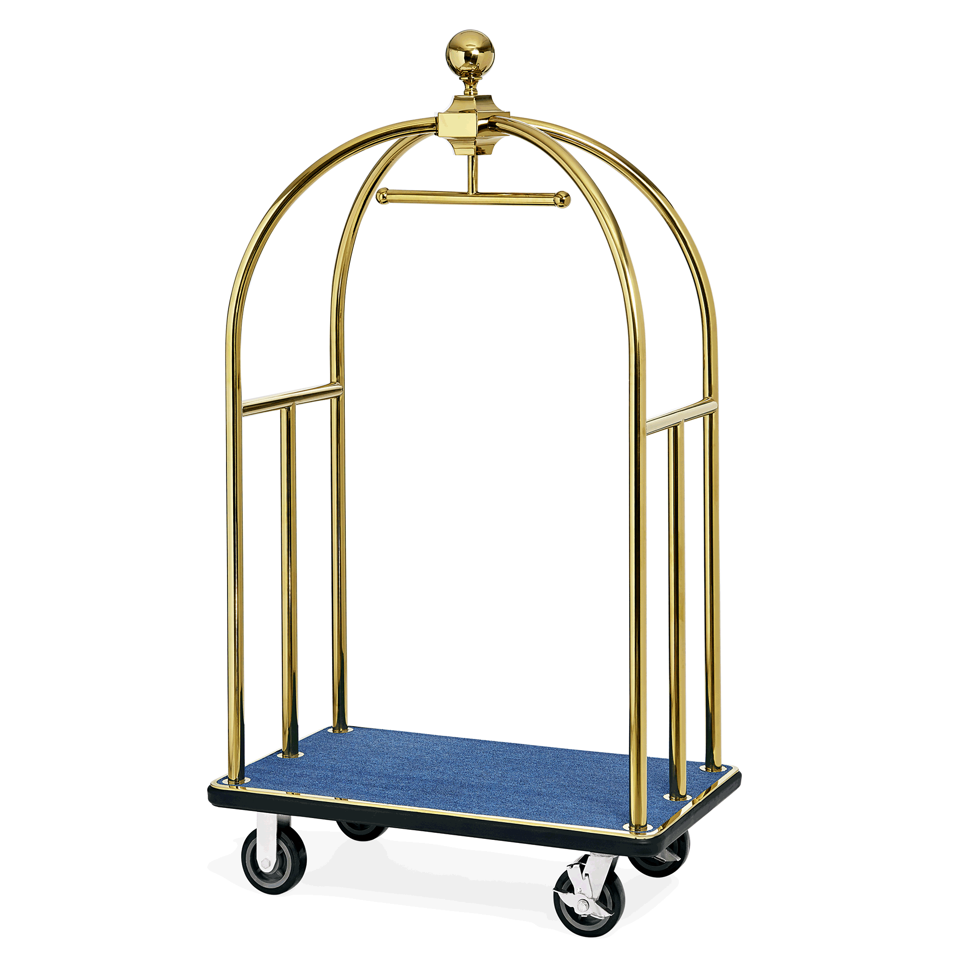 WAS Gepäckwagen UNITY, 112 x 60 x 185 cm, goldfarben, blauer Teppich, Edelstahl