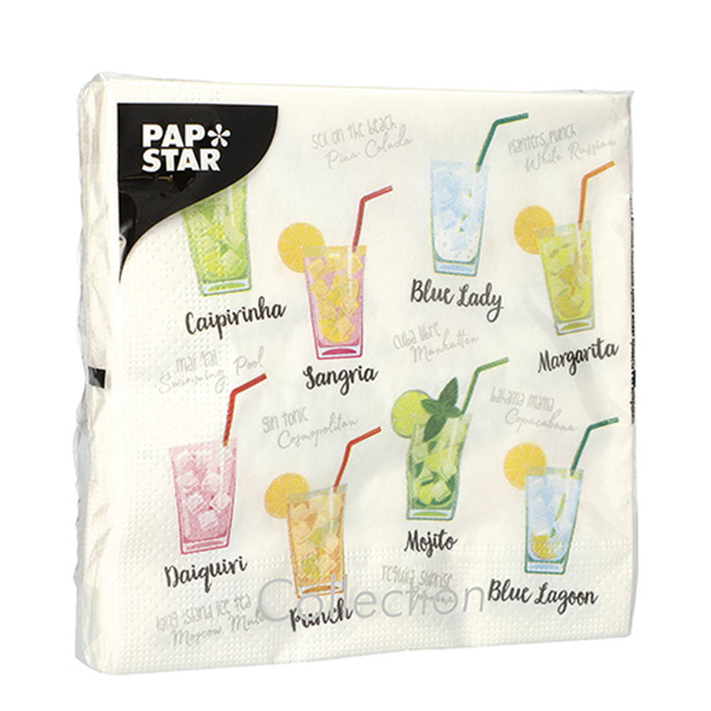 Papstar Servietten, 3-lagig 1/4-Falz 33 cm x 33 cm "Cocktail"